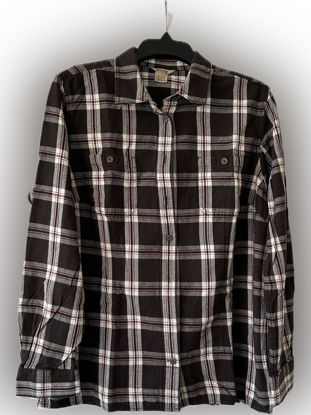 Duluth Trading Co Black and White Plaid Button-Down Shirt